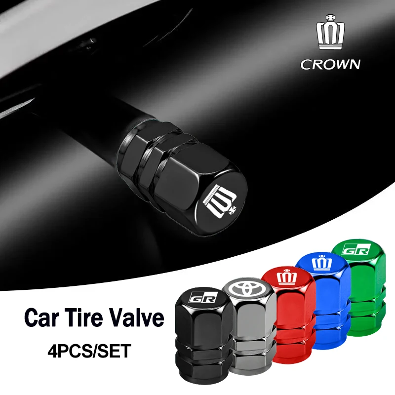 4 قطعة قبعات صمام إطارات السيارة شعار غطاء معدني مقاوم للغبار لتويوتا كراون فورتشنر كروزر أوريس Vellfire ألفارد كامري CHR Rav4 Aygo #1