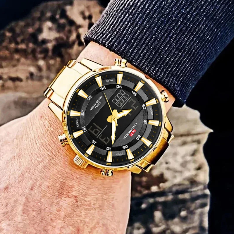 Orologio da polso sportivo militare da uomo in oro per orologio al quarzo da uomo in acciaio inossidabile 50M impermeabile da nuoto Relogio Masculino 2022