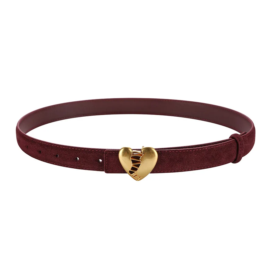 Women's Cowhide Leather Belt Smooth Buckle Suede Heart Design for Formal and Casual