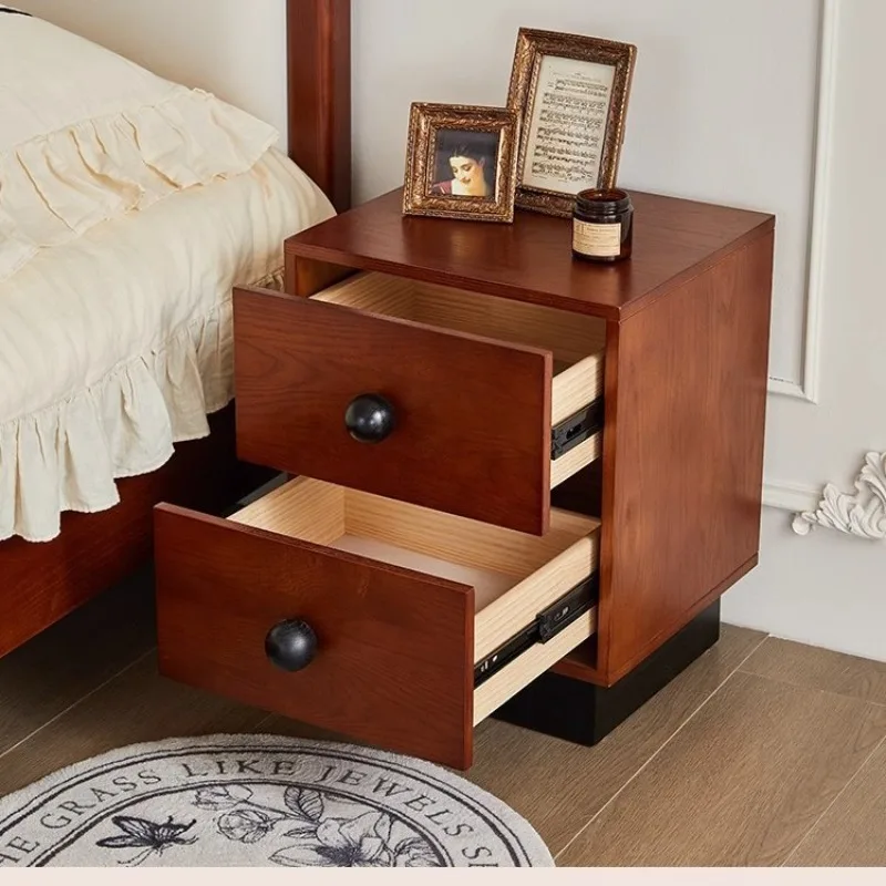 Stolik nocny w stylu retro, mini stolik nocny z litego drewna, para szafek nocnych do sypialni głównej.