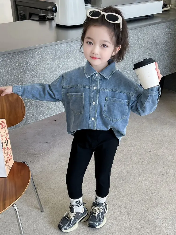 

Korean Version Denim Jackets For Girls2025 New Fashion Coat Spring Summer Casual Kids Denim Shirts 2-12 Years Children Clothing