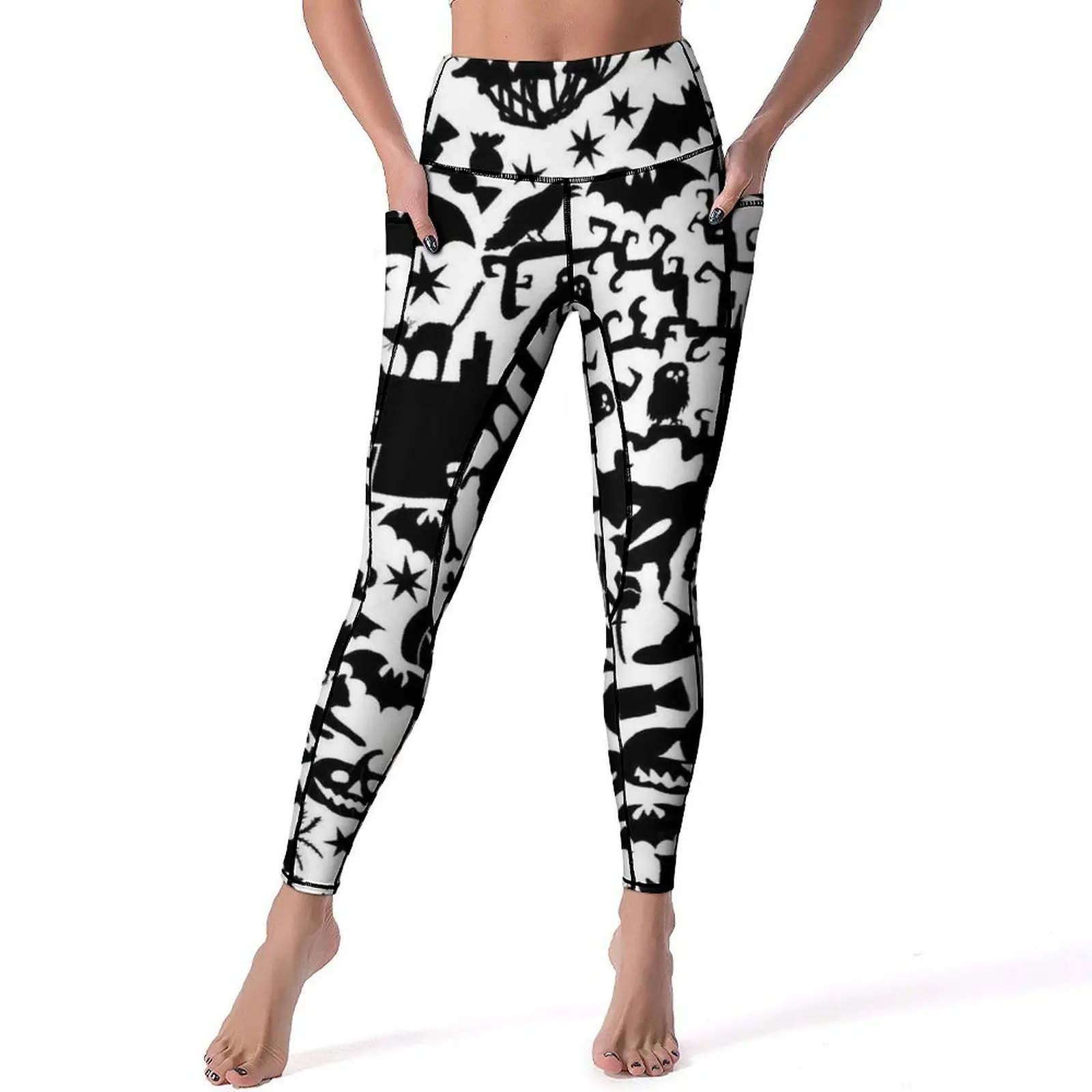 Halloween Scary Evil Pumpkin Yoga Pants Pockets Leggings Sexy Push Up Breathable Yoga Sport Legging Stretchy Workout Leggins