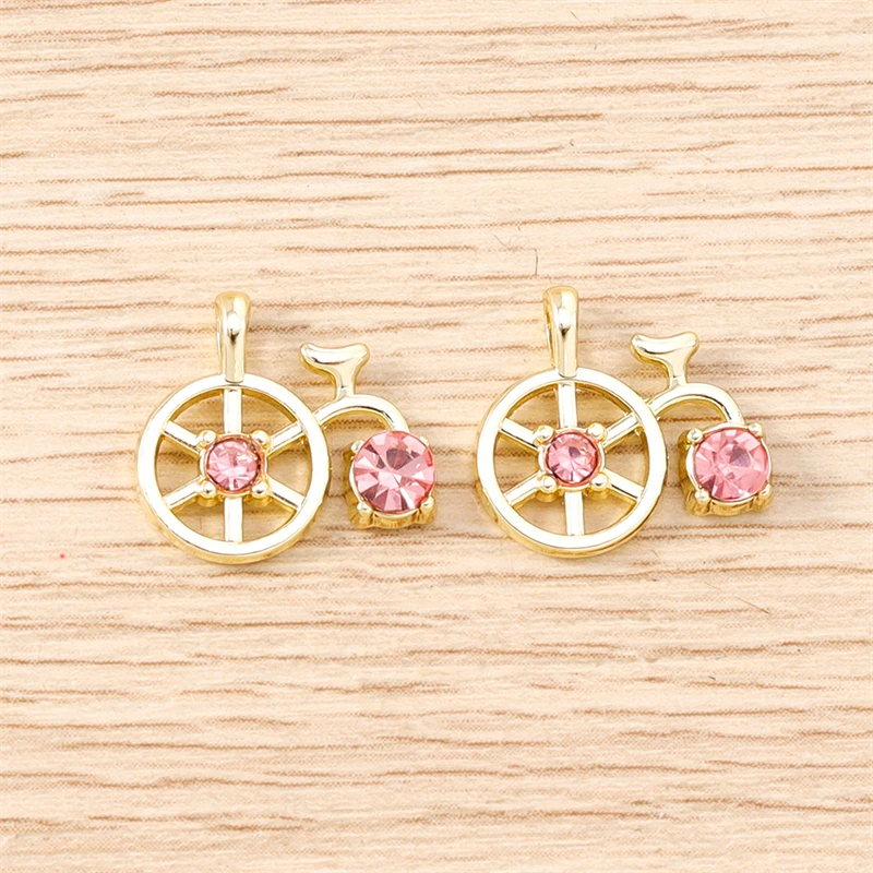 5 Stück 14x13mm Niedliche Kristall-Legierungs-Fahrrad-Anhänger für Schmuckherstellung, Halsketten, Ohrringe, Armbänder, DIY-Bastelzubehör – Detail 3