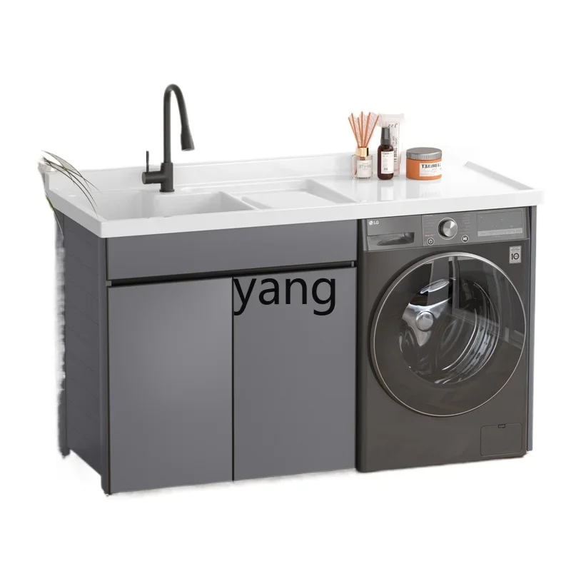 Yjq space aluminum washing machine integrated cabinet combination balcony quartz stone laundry pool washboard corner cutting