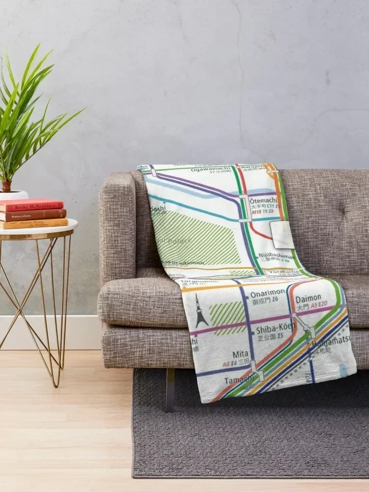 Tokyo City Rail Map Square Throw Blanket Weighted Designers Summer Blankets