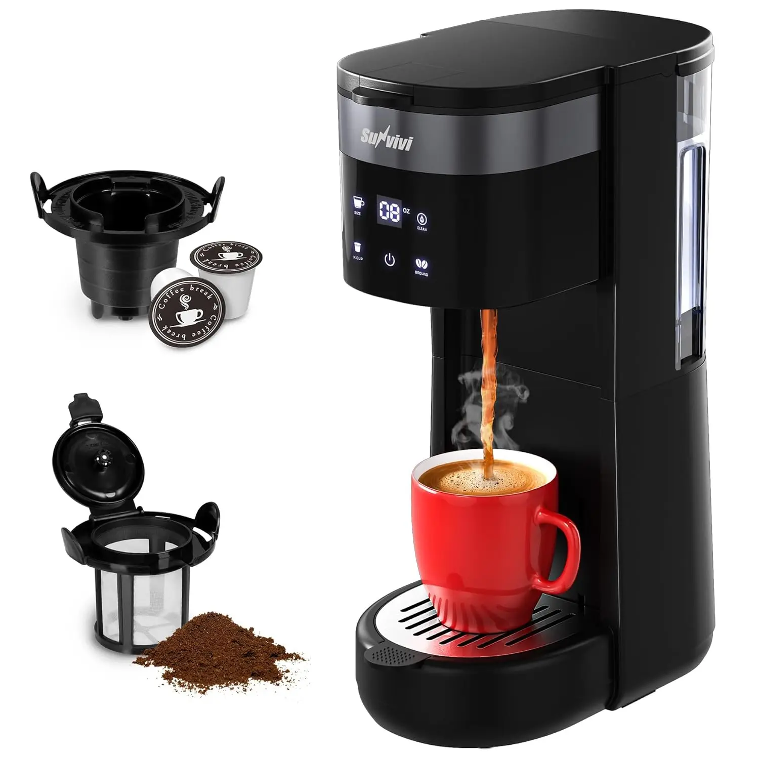 3-in-1-Einzelportionskaffeemaschine, Brüher für K-Cup-Pads, gemahlener Kaffee und Tees, abnehmbares Wasserreservoir von 30 Unzen, Brühgrößen 8