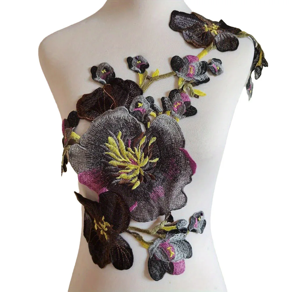 1 Stück Pfingstrose Blume Stickerei Applikation für DIY Kleidung Rock Nähen auf Zubehör Patches Hochzeitskleid Stoff Applikationen 56 * 33 cm