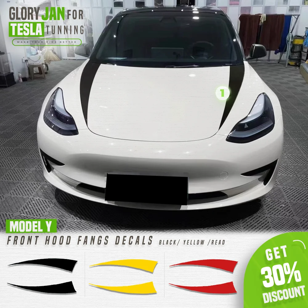 

2pcs/set Front Hood Stylish Decal Vinyl Wrap For Tesla Model Y PET Film Anti-scratch Fang shadow Sticker Model Y Auto Accessory
