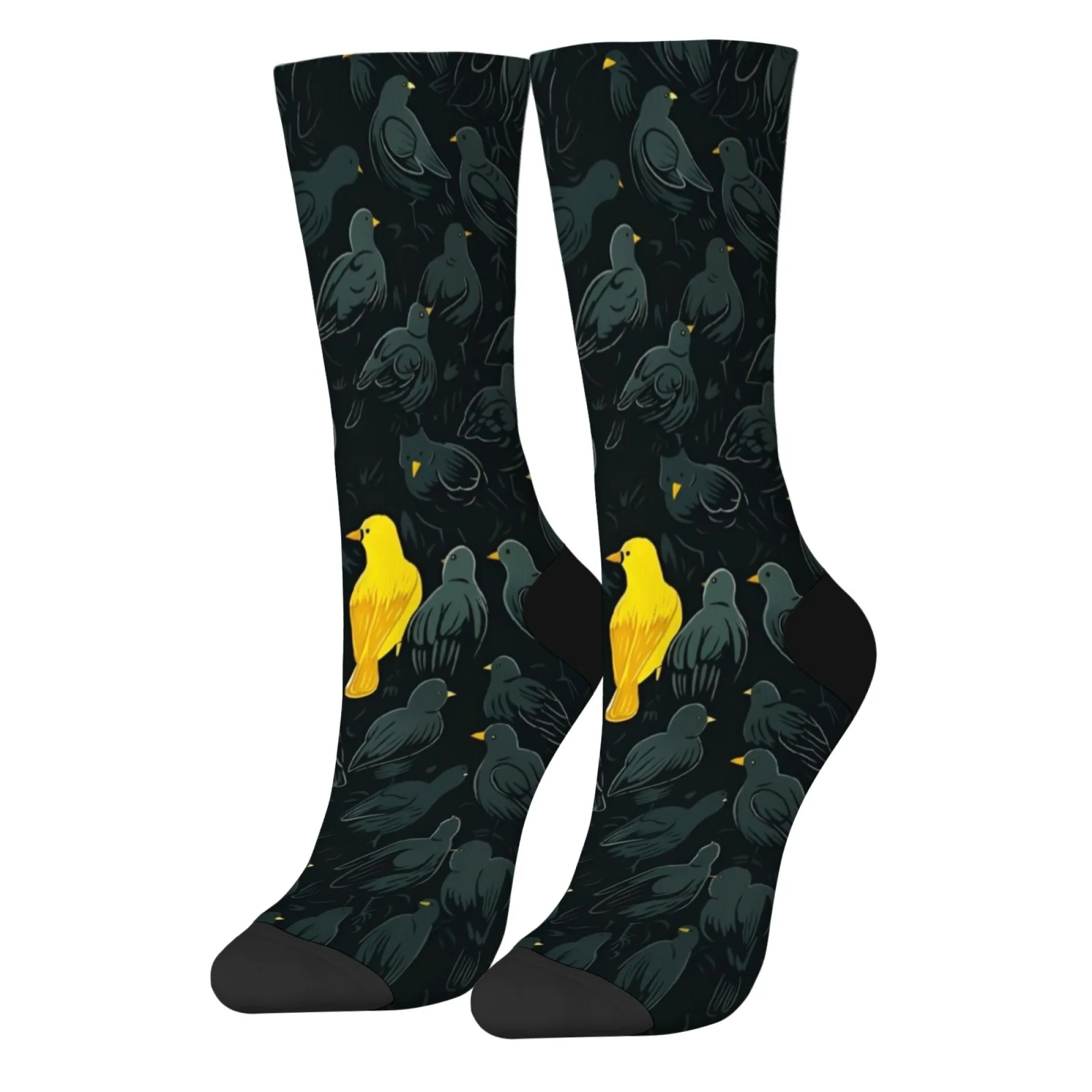 جوارب طاقم الطيور ذات الطبيعة النابضة بالحياة مطبوعة على شكل قطيع الطيور لافتة للنظر مع جوارب صفراء مميزة لهدايا الطيور والاستخدام اليومي #4