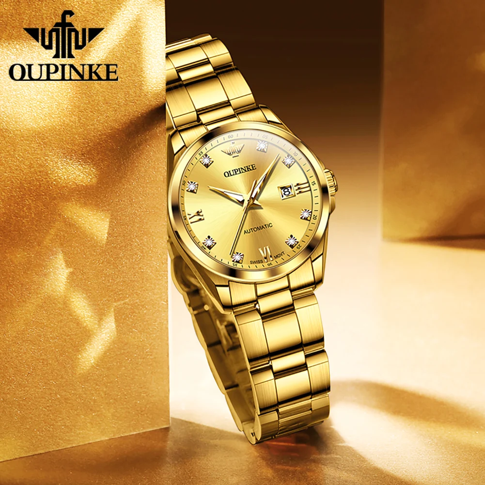 OUPINKE Women's Watches Gold Luxury Fashion Top Brand Original Automatic Mechanical Wristwatch Exquisite Gift Box Luminous Date