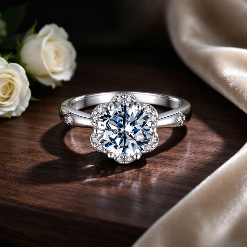 5A Cubic Zirconia Flower Engagement Ring with 18K White Gold Plated for Women's Ring Elegant and Romantic Engagement Wedding Promise Anniversary Gift Unique Jewelry 1/2/3/4CT