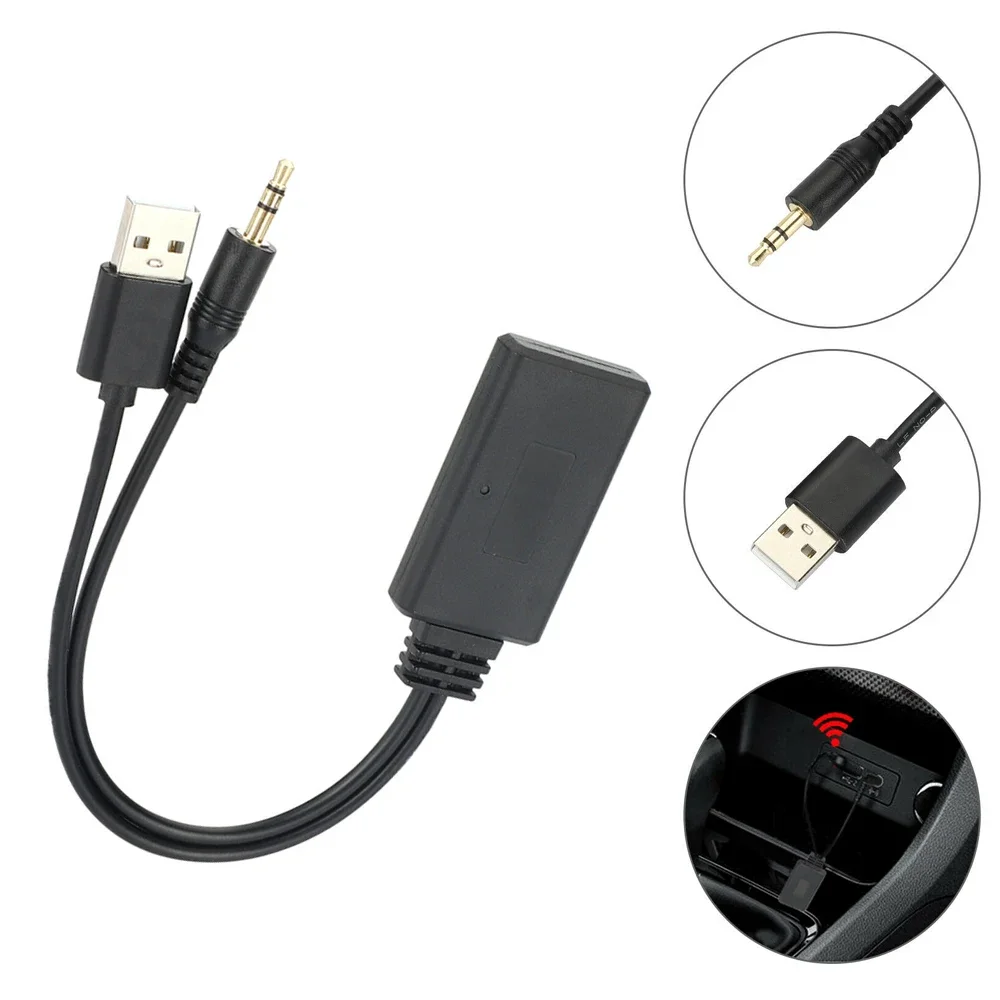 

1PC Car Black Bluetooth Audio Receiver USB 3.5mm AUX Jack Stereo Audio for Auto AUX Speaker Line Car Bluetooth 5.0 Receiver