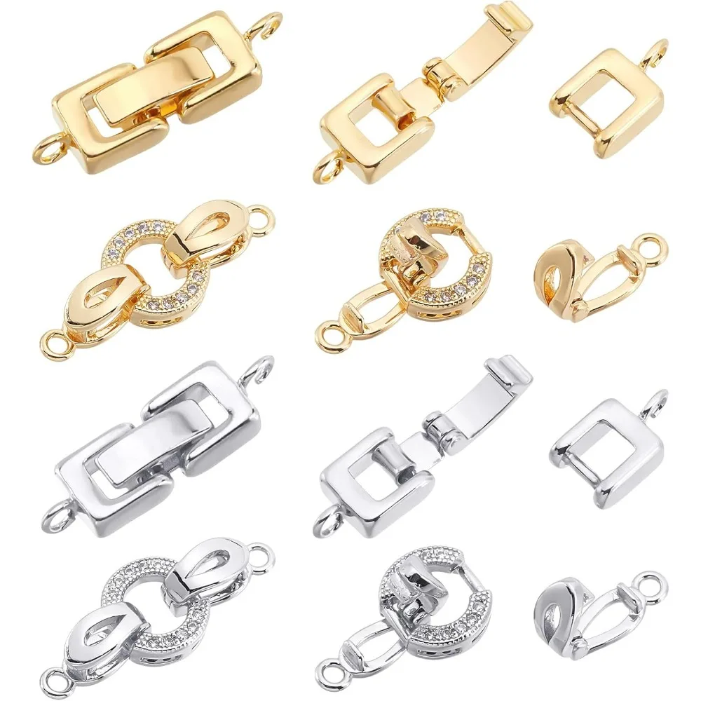 

8 Sets 2Styles Brass Fold Over Clasps 2 Colors Zirconia Extender Clasp Closure End Caps for Bracelet Necklace Jewelry making kit