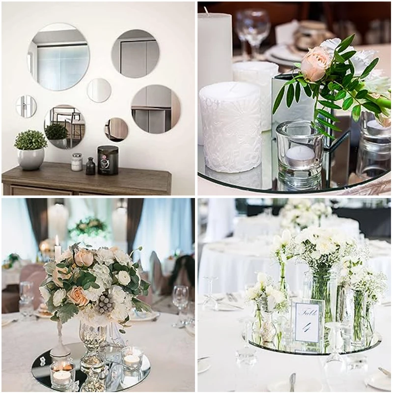 20cm Acrylic Round Mirrors Glass Tray DIY Circle Candle Plates Wedding Party Dining Table Centerpiece Decoration Display Holder