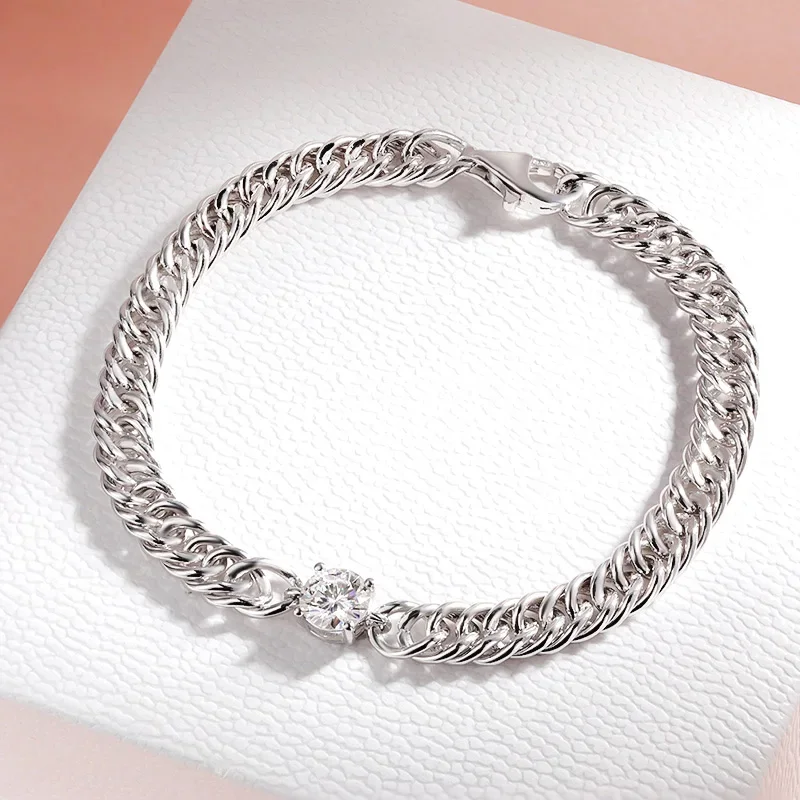Smyoue 1CT D Color Moissanite Silver Bracelet for Women Men Classic Sparkling Hip Hop Bangles 925 Sterling Silver Shani Abergel