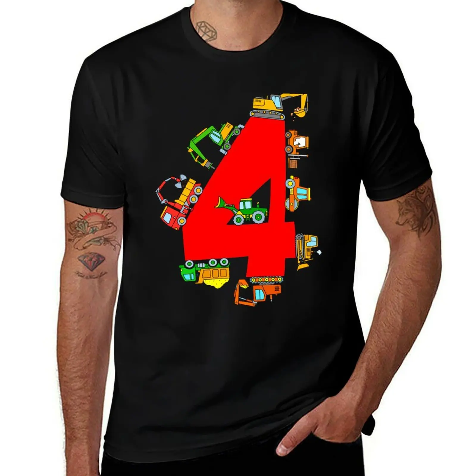

4th Birthday Excavator Construction Truck T-Shirt Casual Basic Street Style T-Shirt