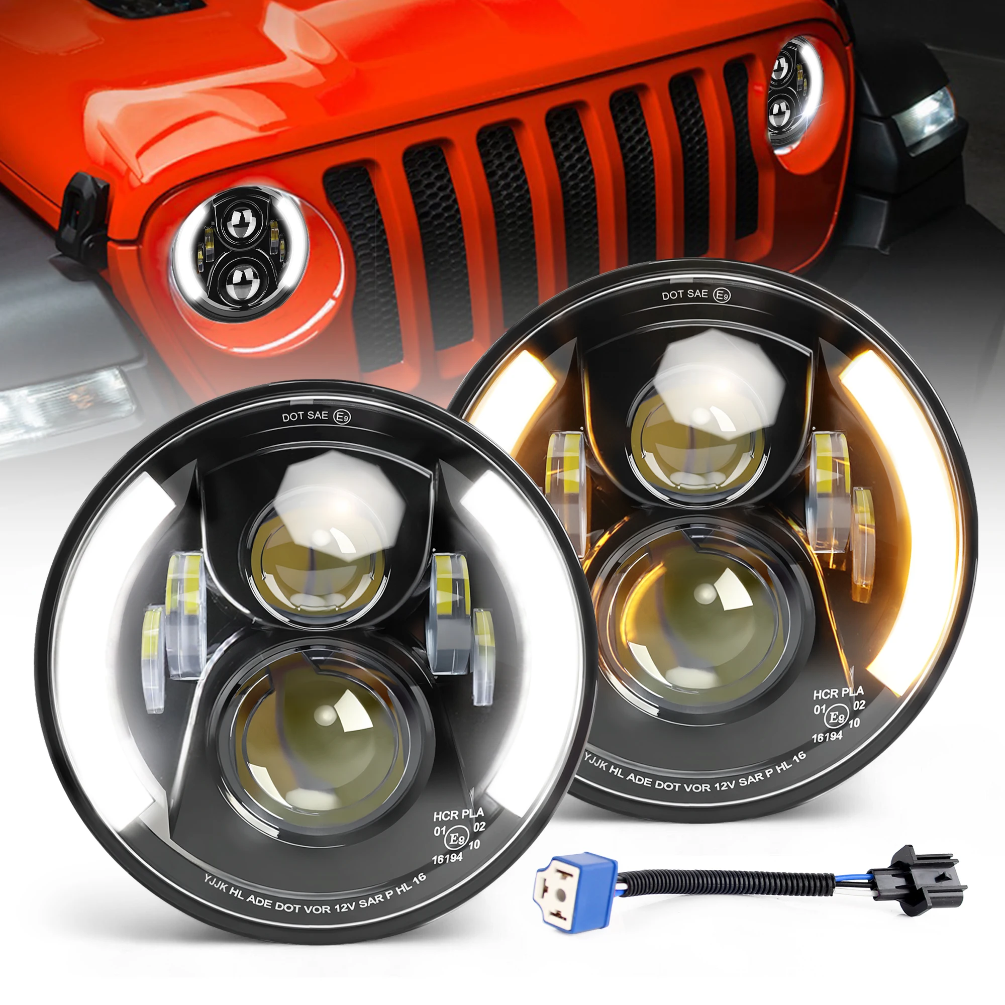 UNISHINE 7 Zoll Runder LED-Scheinwerfer mit Fern- und Abblendlicht DC12V 24V Scheinwerfer für Wrangler Lada 4x4 Urban Niva Suzuki Samurai Offroad-Nutzung