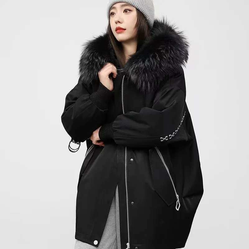 

Winter Jacket Female Otter Rabbit Fur Inner lining Fur Coat 2025 New Korean Edition Loose Detachable Raccoon Fur Hooded Overcoat