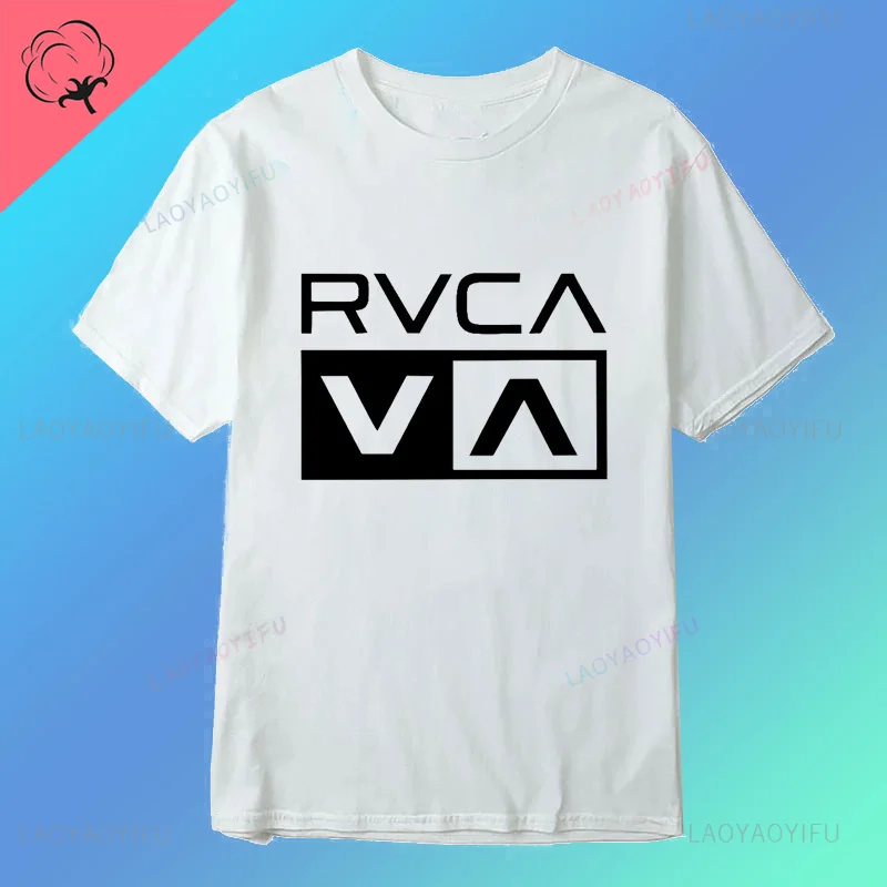 2024 Chic print pattern RVCA VA Casual Street wear trendy Hip Hop Summer Men\'s and women\'s all-purpose short-sleeved T-shirt