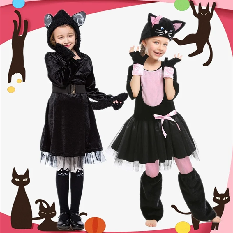 

Adorable Black Skirt Stage Performance Costume Halloween Children's Animal Role-playing Knot Dress up Outfit