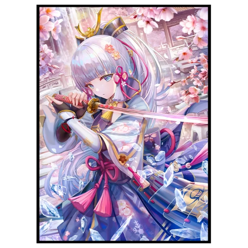 Genshin Impacto Cartões Manga, Ayaka Kamisato, Personagens do Jogo Anime, DIY Colorido Laser Flash Cards, Brinquedos Capa Protetora, 60Pcs por Conjunto