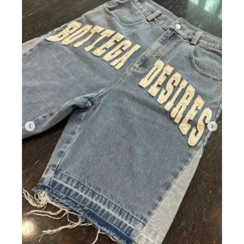 American New Letters Denim Shorts Y2k Street Retro Harajuku Hip Hop Summer Fashion Shorts Streetwear Unisex for Mens  Womens