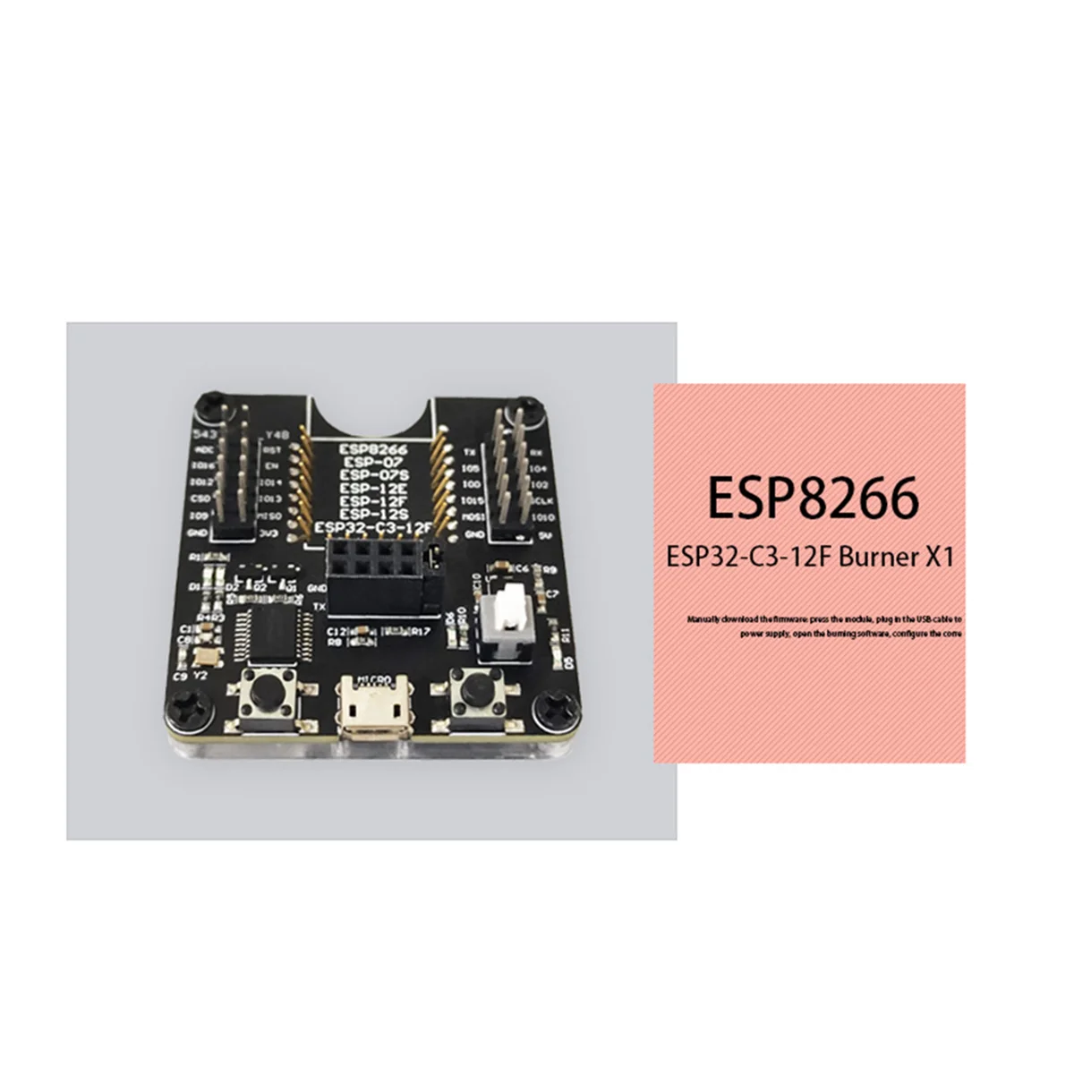 ESP8266 Test Rack Module Programmer Support ESP-01 01S 12 ESP32-C3-12F Multi-Function Portable Module