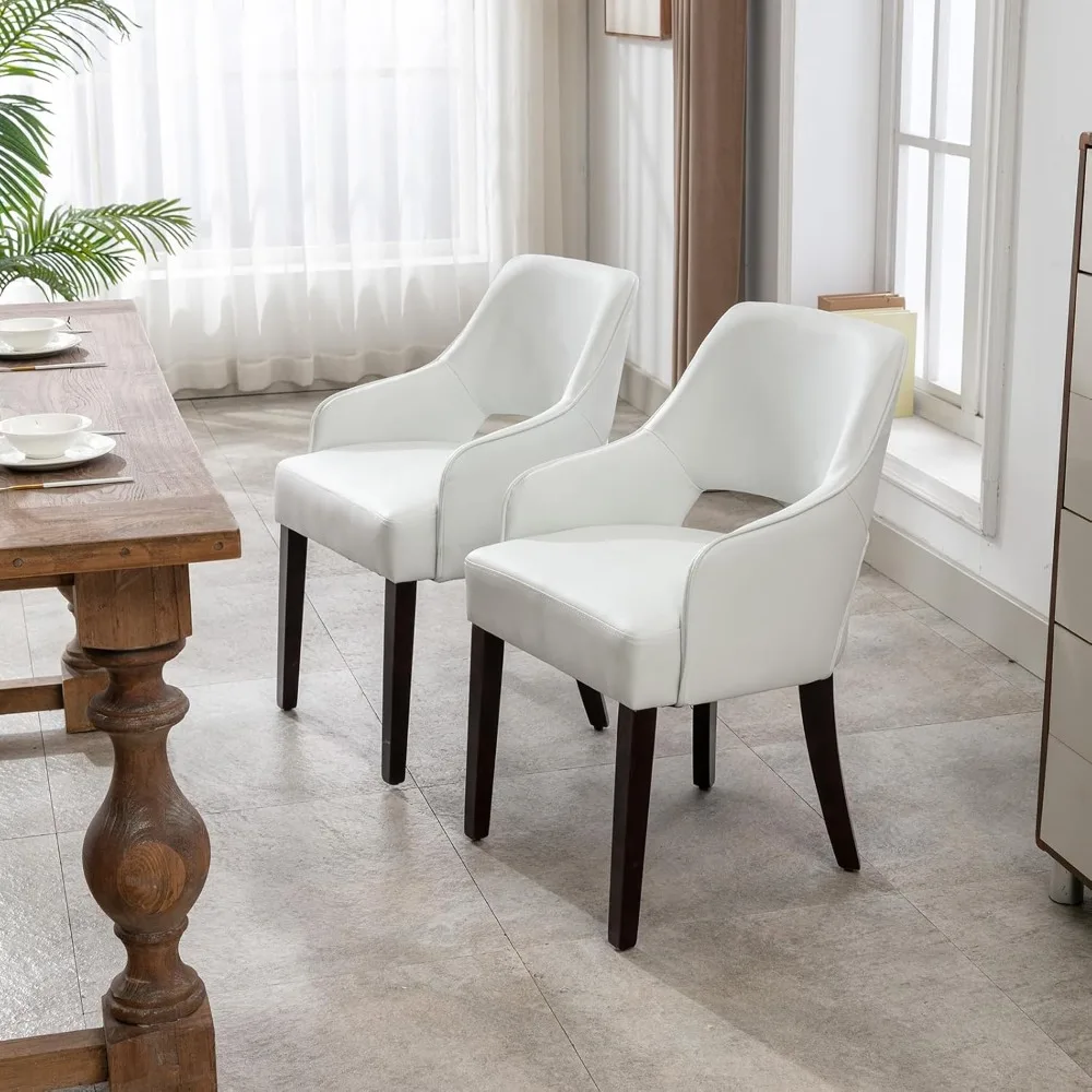 Modern Dining Chairs Set of 4 Upholstered Faux Leather Accent Side Chair with Mid Open Back & Wood Legs.