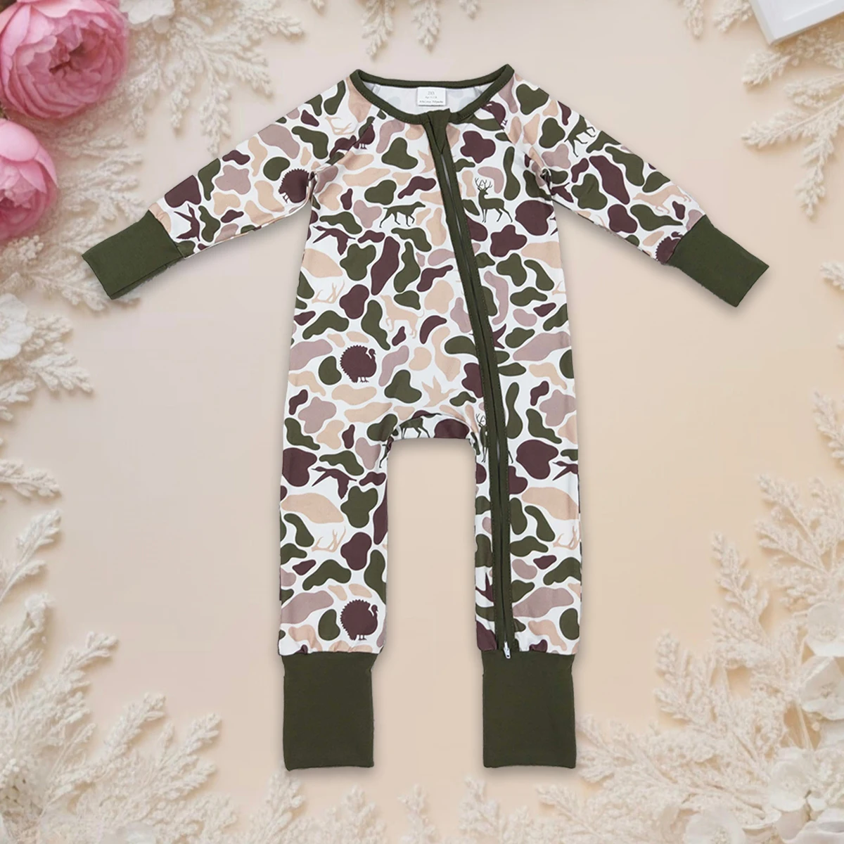 

Hot Sale Baby Boys Romper Deer Ducks Dogs Camo Long Sleeve Zipper Footie Rompers Bodysuit Infant Toddler Kids Jumpsuit Cute Wear