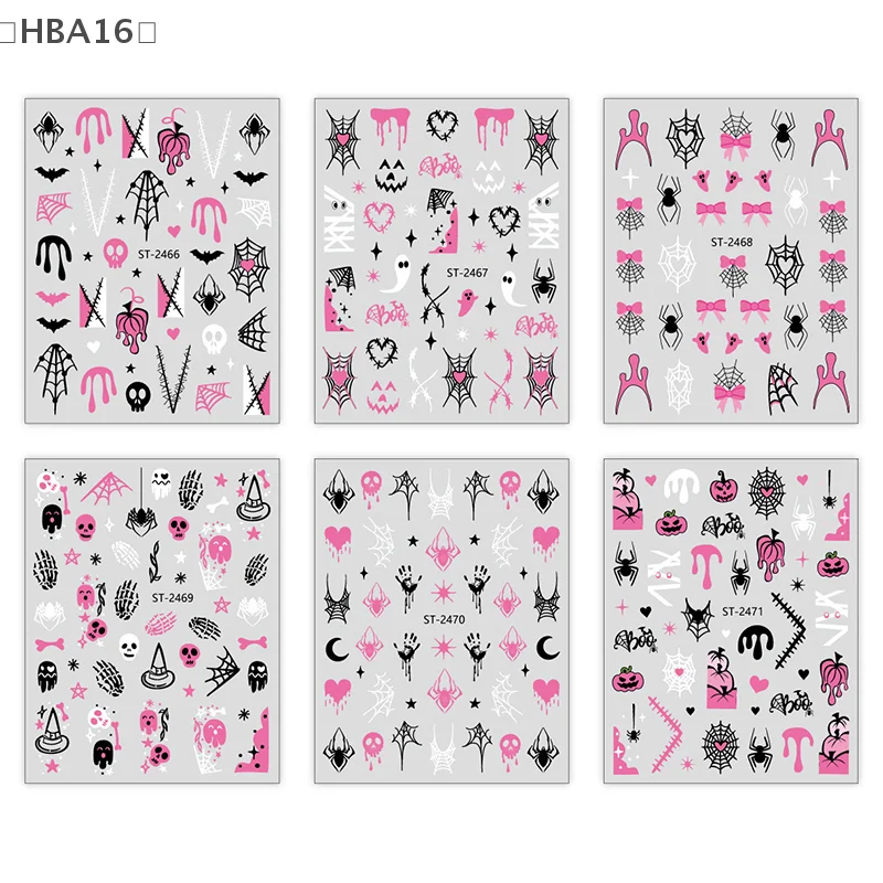 HBA16 Deel3D pegatinas de uñas de Halloween pequeña araña calabaza fantasma divertidas pegatinas de uñas con purpurina decoración de uñas Festival deslizadores de manicura