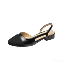 Summer Fashion Color Blocked Flat Bottom Coarse Heel Women's Sandals New Small Fragrant Style Shallow Mouth Low Tailored Shoes - Image 6