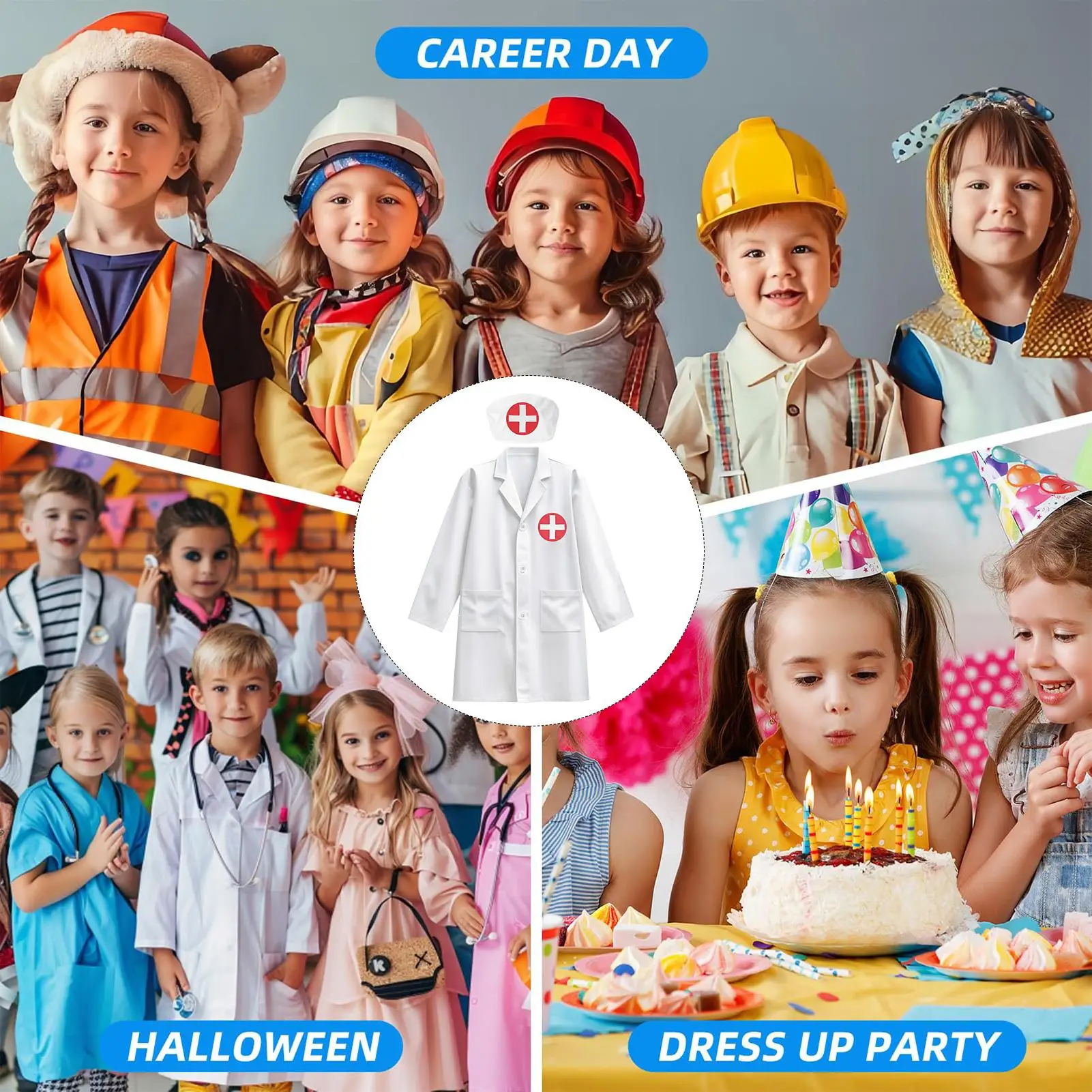 90/110/120/130cm Kids Doctor Role Play Costume Set Machine Washable Career-Themed Uniform Cosplay Outfit For 3-8 Years Old child