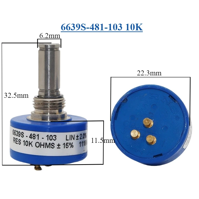 1PC Conductive Plastic Long-life Potentiometer 6639S-481-103 10K OHMS Round Shaft Length 20mm