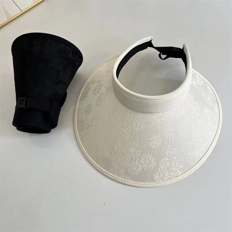 

Женская шляпа от солнца в китайском стиле с росписью тушью, защита от ультрафиолета, летняя складная полая верхняя часть с широкими полями для езды на велосипеде