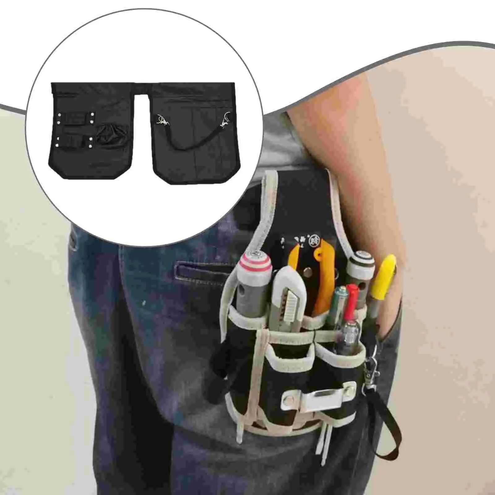 

Electrician Waist Tool Bag Tool Pouch Home Lightweight Black Convenient Organizer Professional Worker Gardener Waist Bag Nylon