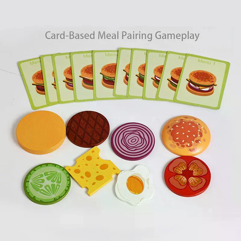 Wooden Hamburg Sandwich Stacking Toys For Toddlers And Kids Montessori Preschool Educational Toys Fine Motor Skill Kitchen Toy