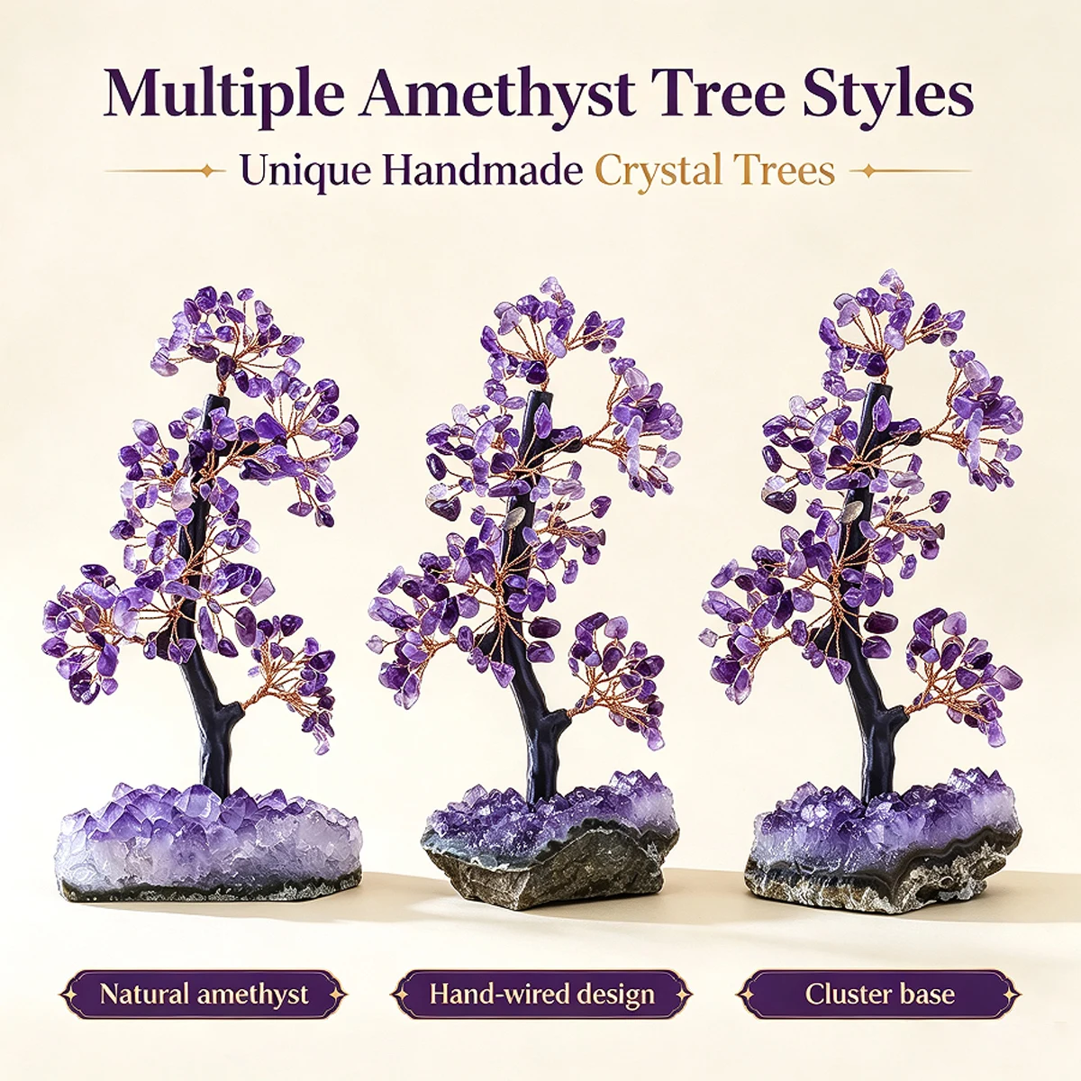 1PC Natural Amethyst Quartz Crystal Cluster Lucky Tree Specimen, Reiki Healing Divination Gemstone Ornament, Metaphysical Crysta