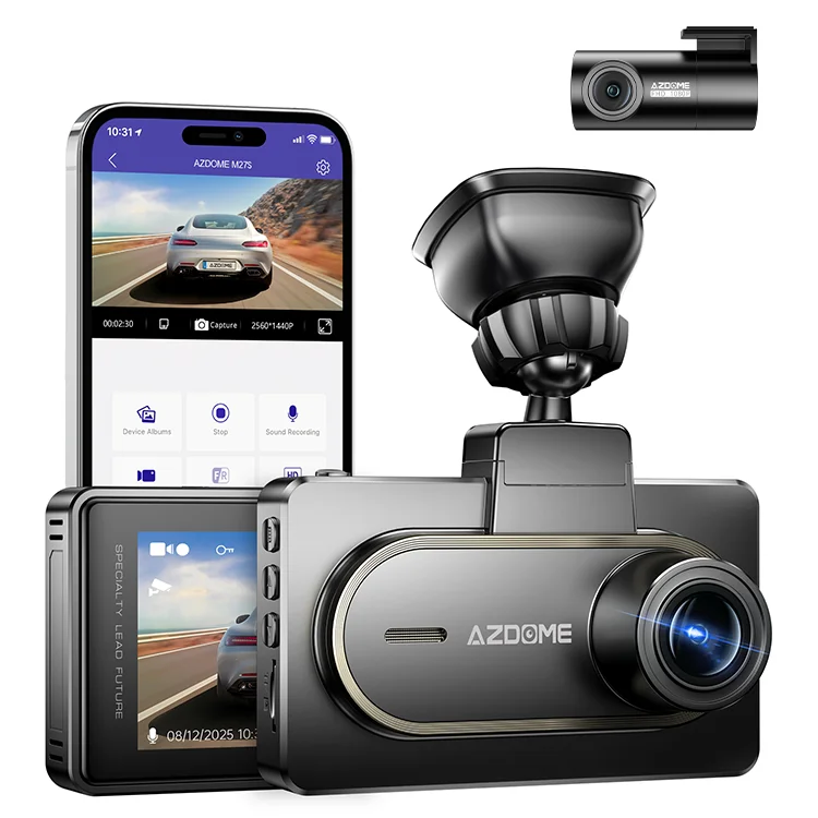 BEST AZDOME M27S WDR 2K+1K 2-CH-Car Dashcam 3 Inch IPS Screen built-in Wifi GPS G-Sensor 24H Parking Monitor universal car DVR