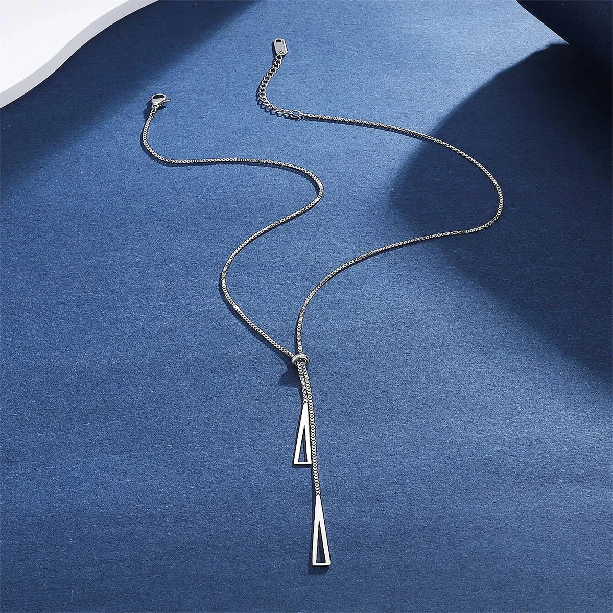Fashion Gold Color Triangle Pendant Necklace Stainless Steel Simple Charm Y Lariat Necklaces for Women Boho Minimalist Jewelry image 3