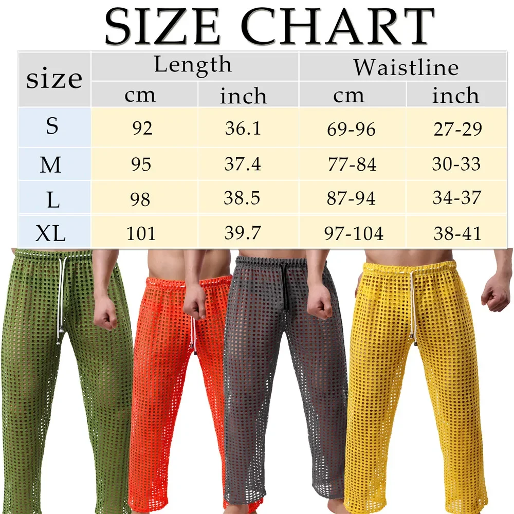 YUFEIDA Mens Pajamas Sexy Mesh See Through Long Pants Sleepwear Fishnet Hollow Out Fitness Trousers Sleep Bottoms Sexy Underwear