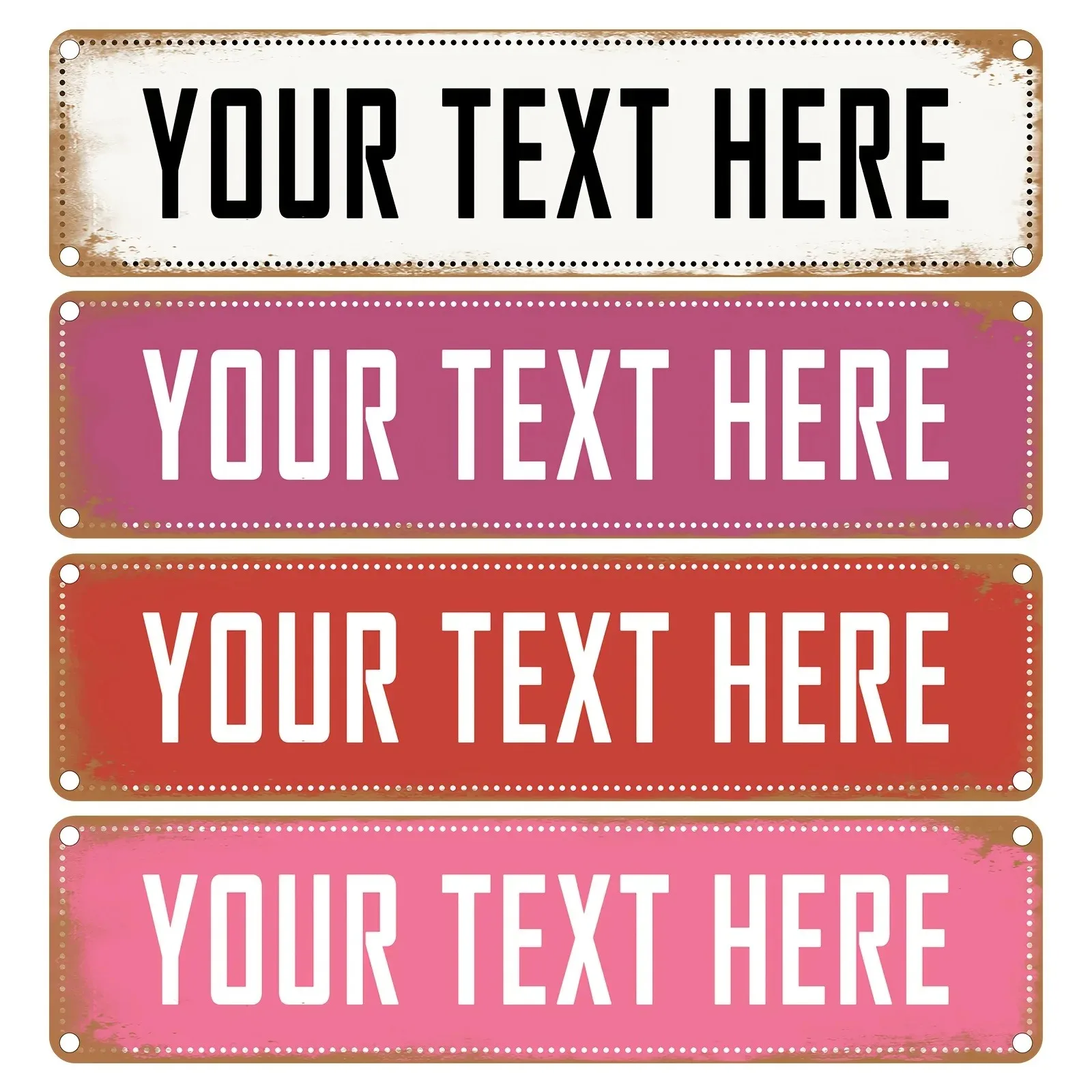 1pc [2D Flat] Custom Personalized Text Wall Plaque Vintage Rusty White Rivet Aluminum Sign 40x10cm Weatherproof Cottage Entry De