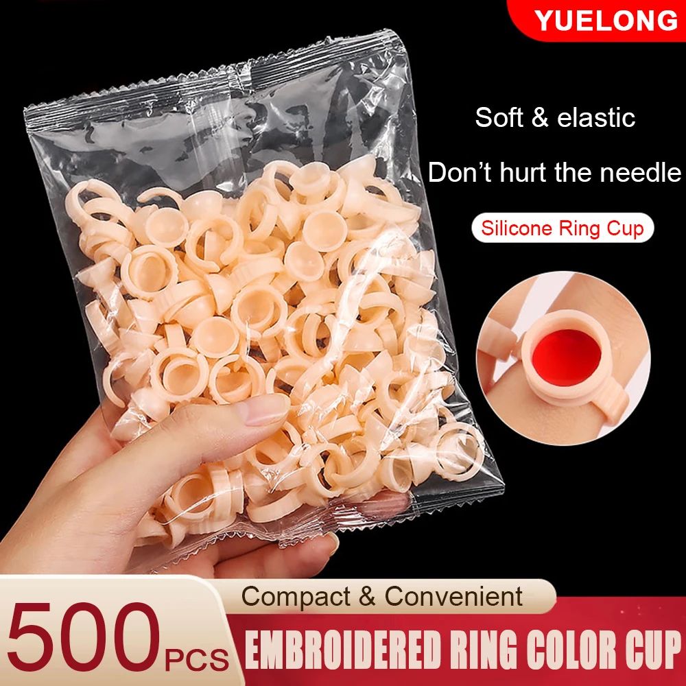 

500PCS Disposable Glue Holders, Ink Cups Pigment Containers, Silicone Rings and Cups for Eyelash Extensions, Makeup Tool Pig