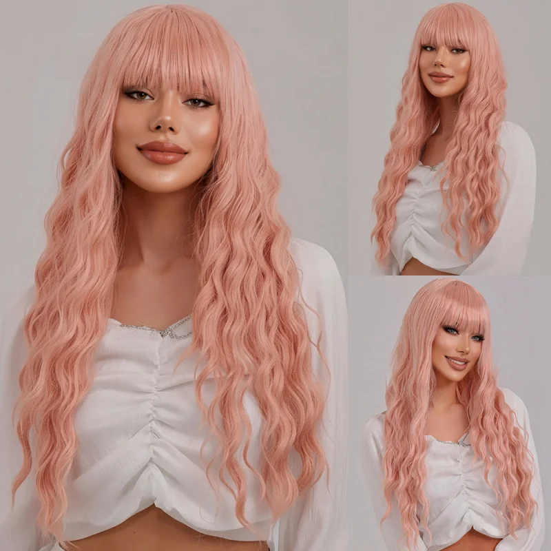 European and American style women's , pink long hair, corn perm, wool curls, African full head wig