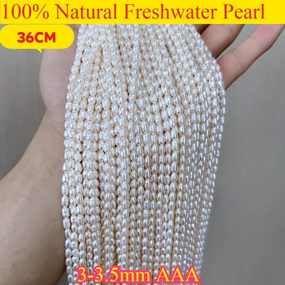 

3-3.5mm3A Lustrous Rice Small White Bead Wedding Wholesale Natural Freshwater Pearl Jewelry MakeDIY Necklace Bracelet Women Gift