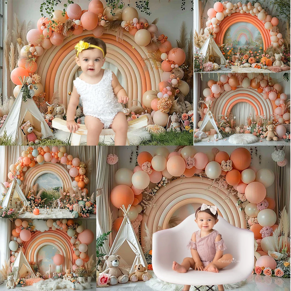 

Bohemia Balloon Photography Background Rainbow Arch Kids Birthday Maternity Wedding Portrait Decor Backdrop Photo Studio