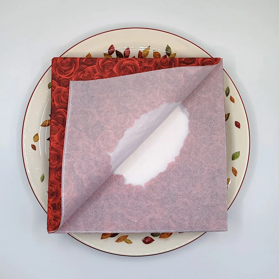 ผ้าเช็ดปากข้อเสนอสุดหรู 33x33 ซม. - กุหลาบสืบราชบัตรพร้อมหัวใจคัตเอาท์ |   พรีเมี่ยม 2 ชั้นสำหรับตกแต่งโต๊ะงานแต่งงาน, การตอกย้ำคำสาบาน 10/20 ชิ้น