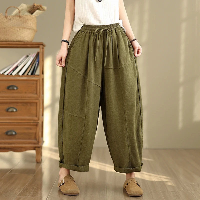 Lente Herfst Losse Slim Fit Casual Broek Elastische Taille Rechte Pijpen Katoenen Broek Dames Kleur Lange Broek