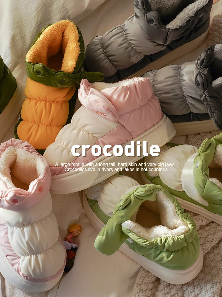 Crocodile Cotton Home Slippers For Women 2023 Winter Cute Indoor Indoor Slipper For Couples Man Thick Soles For Outdoor Boots