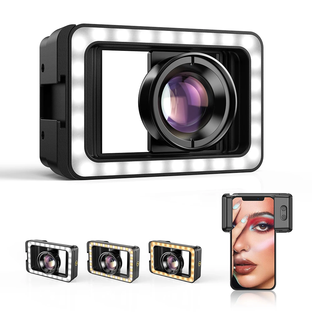 APEXEL 100mm HD Macro Lens for iPhone&Android, W/ LED Fill Light & Universal Clip–Professional Close-Up Photography Accessories