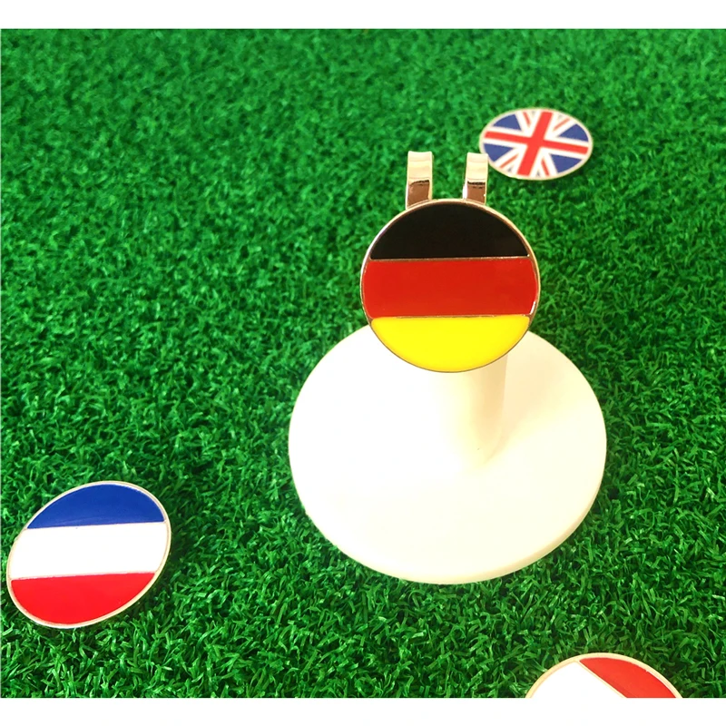 1pc New Golf Ball Marker German British French Canadian National Flag Hat Clip Assorted Pattern Soft Enamel Technique For Golfer